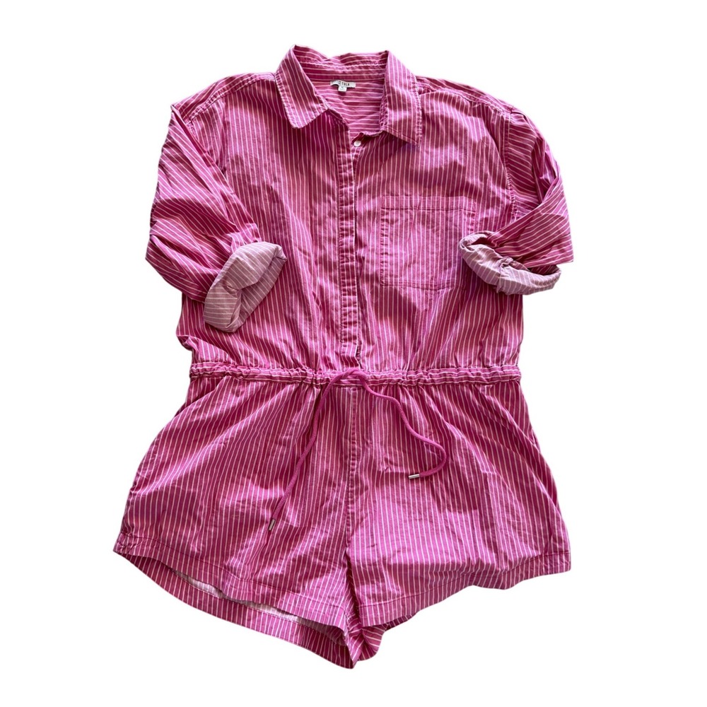 Pistola Tola Pink White Striped Button Front Drawstring Waist Romper XL